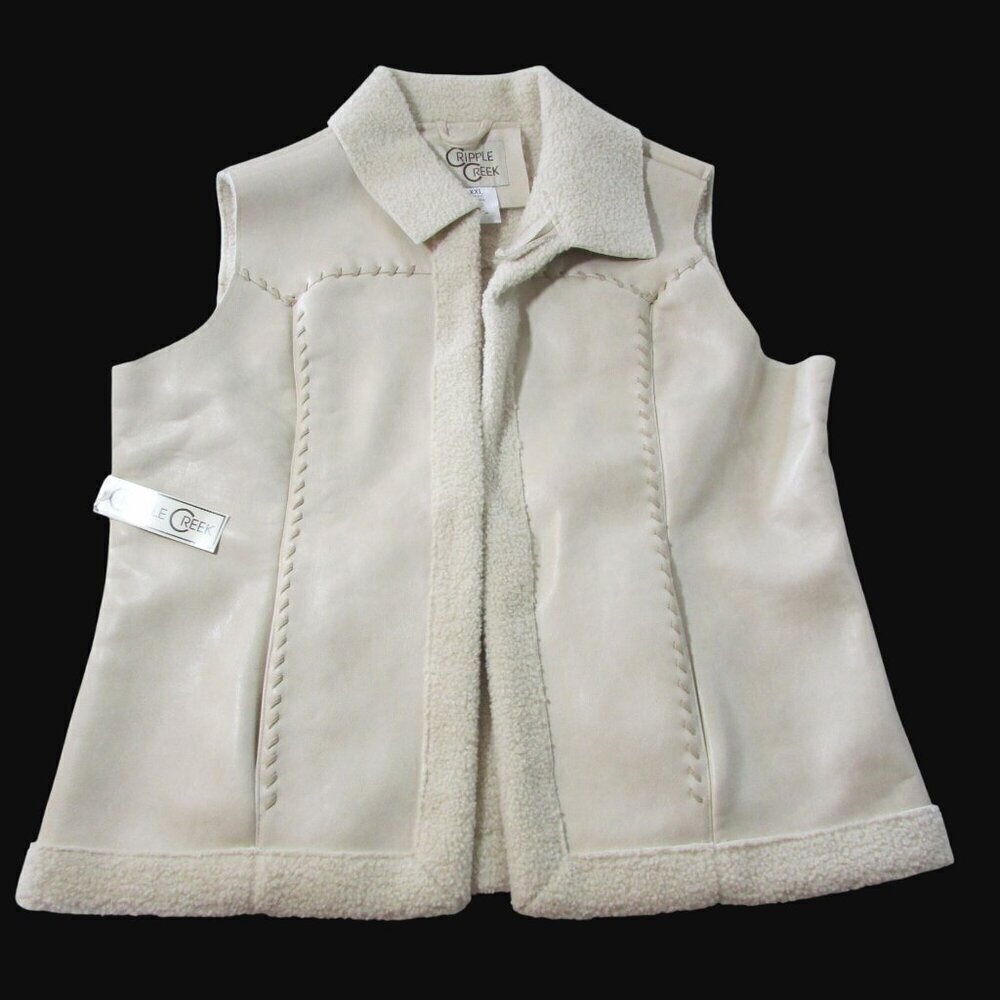 Cripple Creek Women's Sherpa Lined Faux Leather Vest - Sand
